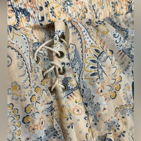 American rag off shoulder peasant blue cream paisley long lined dress sz XS NWT - Picture 5 of 12